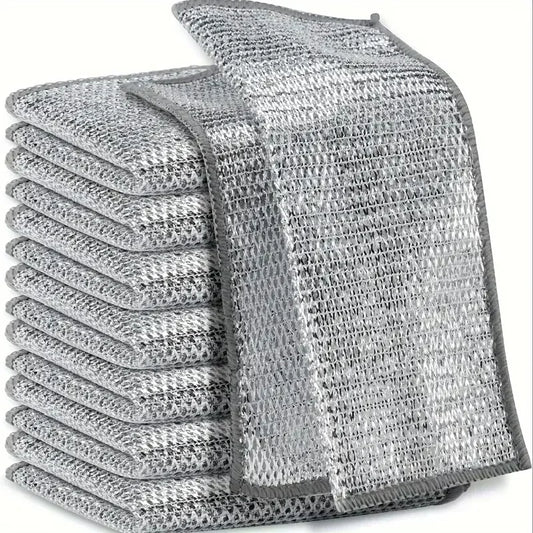 1/50pcs Magic Dishcloth Silver Wire Cleaning Kitchen Cloth Thickened Microfiber Wash Towel Built-in Sponge Steel Wire Ball Rag