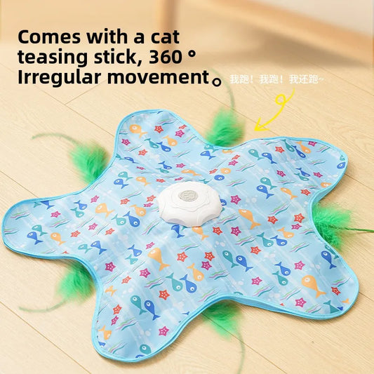 Cat Toys Interactive Hide and Seek Cat Toy with Mouse Squeaky Motion Activated Moving Concealed Feathers Kitten Teaser Toy