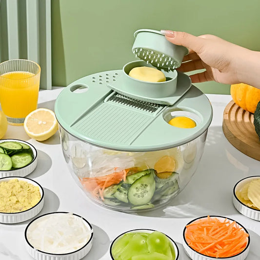Do vegetal inteiro à salada crocante em uma única ferramenta – Fatiador e secador embutidos, chega de bagunça na cozinha