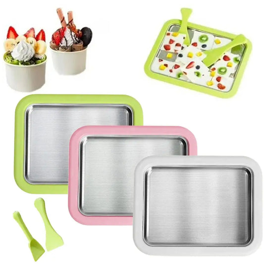 Ice Cream Roll Maker Portable Interactive 304 Stainless Steel DIY Sweet Spot Pan Cold Plate for Kids Birthday Home Family Sorbet