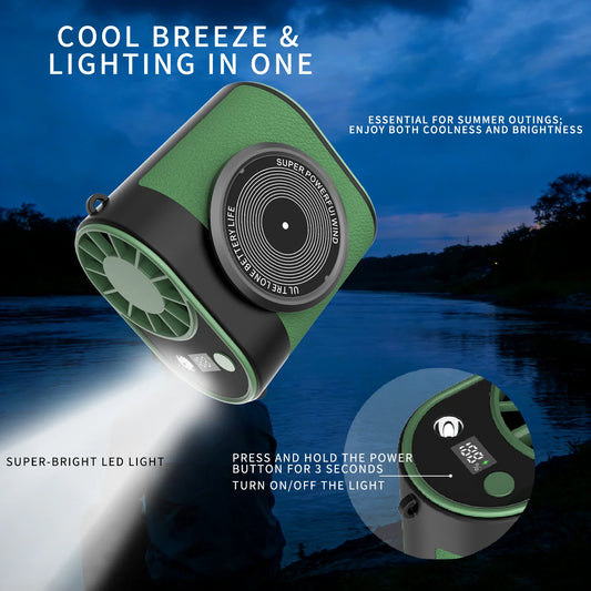 Portable Hiking Waist Fan Outdoor Mountain Climbing Five-Speed Adjustable Mini Fan for Camping,Travel,Angling