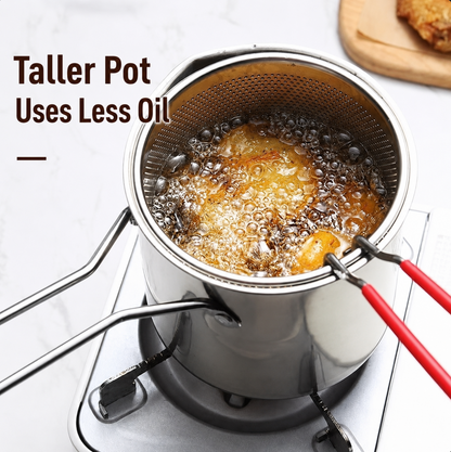 304 Stainless Steel Deep Fry Pot With Oil‑Drain Basket, Household Mini Frying Pot
