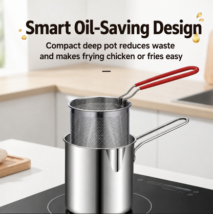 304 Stainless Steel Deep Fry Pot With Oil‑Drain Basket, Household Mini Frying Pot