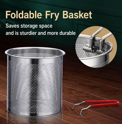 304 Stainless Steel Deep Fry Pot With Oil‑Drain Basket, Household Mini Frying Pot