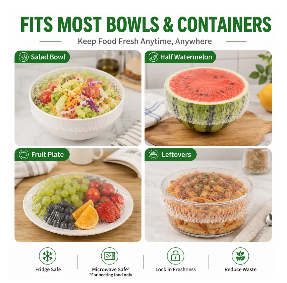 Disposable Elastic Food Covers, Universal Stretch Bowl Lids for Kitchen