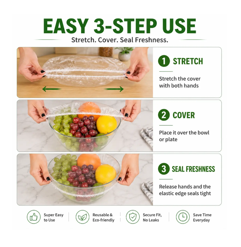 Disposable Elastic Food Covers, Universal Stretch Bowl Lids for Kitchen