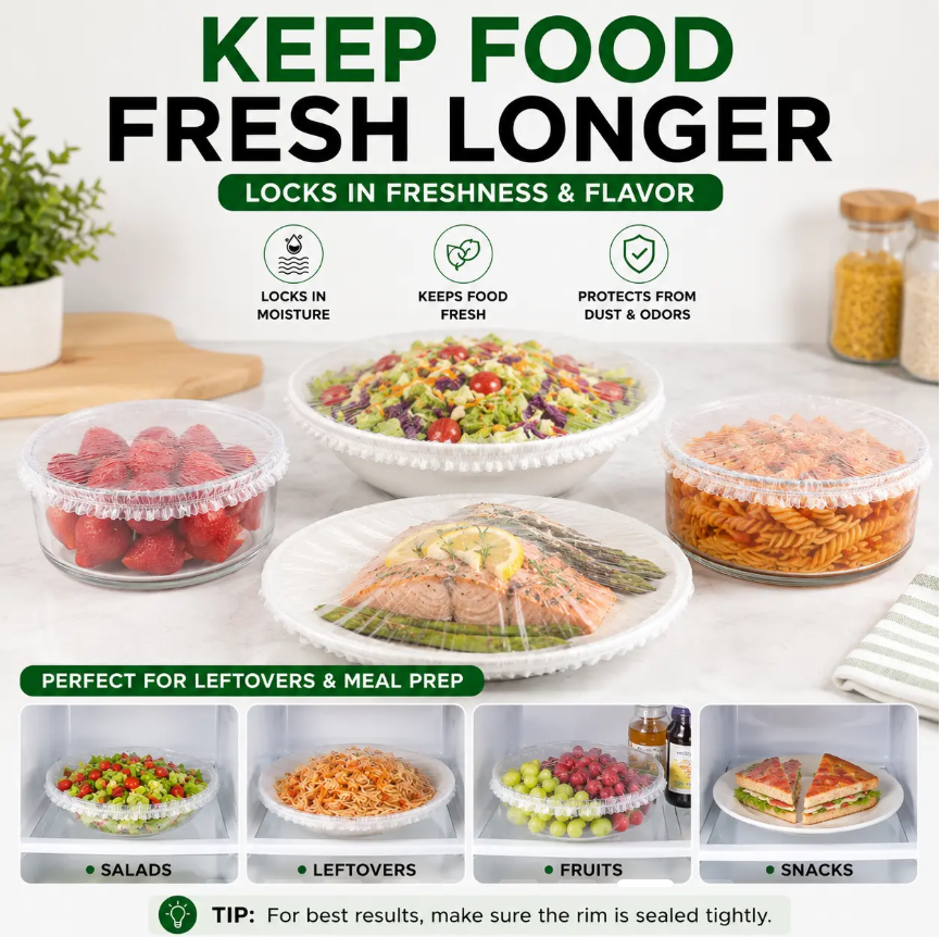 Disposable Elastic Food Covers, Universal Stretch Bowl Lids for Kitchen