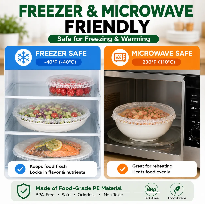 Disposable Elastic Food Covers, Universal Stretch Bowl Lids for Kitchen