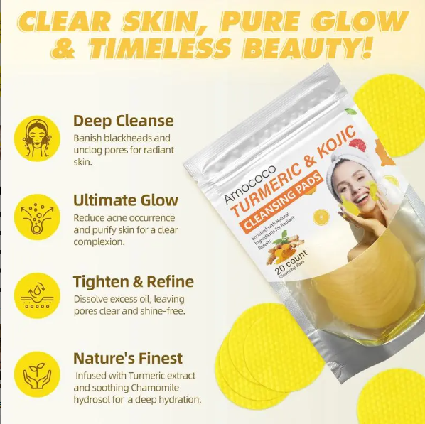 Turmeric & Kojic Acid Cleansing Pads, Gentle Deep‑Clean Facial Pads