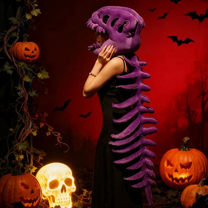 75/115CM Large Size Cool Wearable Dinosaur Skeleton Lifelike Skull Spine Plush Toys for Creative Cosplay Halloween Costume Gift