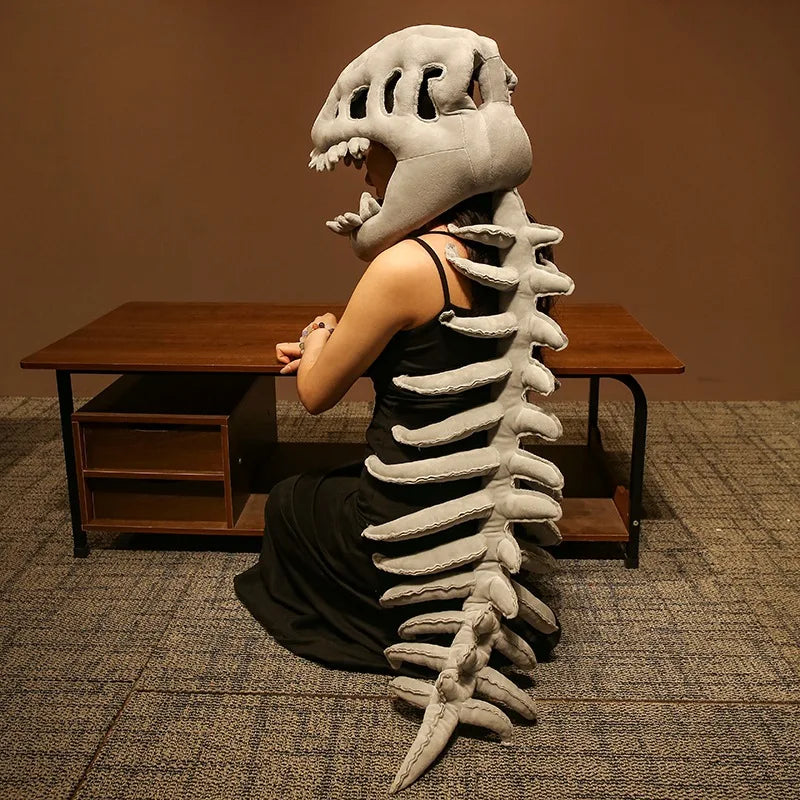 75/115CM Large Size Cool Wearable Dinosaur Skeleton Lifelike Skull Spine Plush Toys for Creative Cosplay Halloween Costume Gift