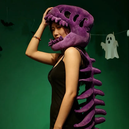 75/115CM Large Size Cool Wearable Dinosaur Skeleton Lifelike Skull Spine Plush Toys for Creative Cosplay Halloween Costume Gift