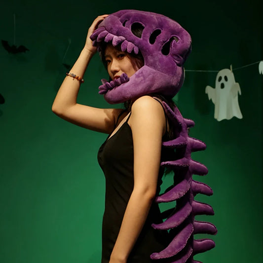 75/115CM Large Size Cool Wearable Dinosaur Skeleton Lifelike Skull Spine Plush Toys for Creative Cosplay Halloween Costume Gift