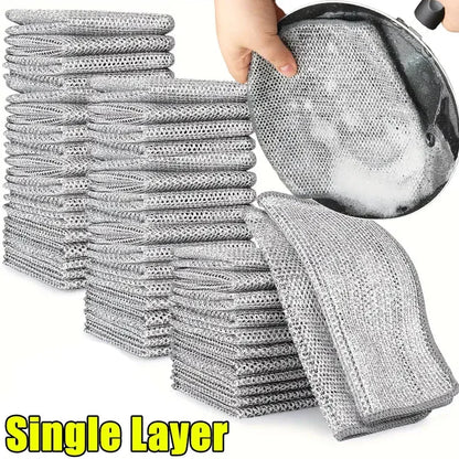 1/50pcs Magic Dishcloth Silver Wire Cleaning Kitchen Cloth Thickened Microfiber Wash Towel Built-in Sponge Steel Wire Ball Rag