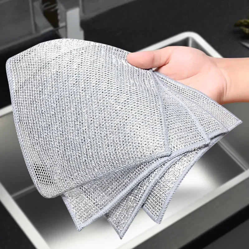 1/50pcs Magic Dishcloth Silver Wire Cleaning Kitchen Cloth Thickened Microfiber Wash Towel Built-in Sponge Steel Wire Ball Rag