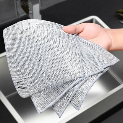 1/50pcs Magic Dishcloth Silver Wire Cleaning Kitchen Cloth Thickened Microfiber Wash Towel Built-in Sponge Steel Wire Ball Rag