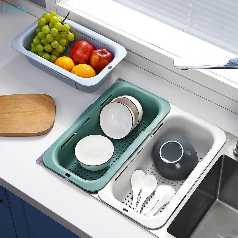 ✔Adjustable Over-the-Sink Colander,Expandable Plastic Strainer Basket for Fruits,Vegetables,and Dish Washing