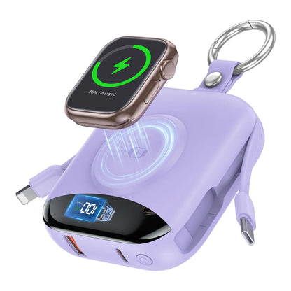 10000mAh 22.5W Fast Charging Power Bank with Built-in Cables, 4-in-1 Portable Charger with LED Display & Keychain for iWatch