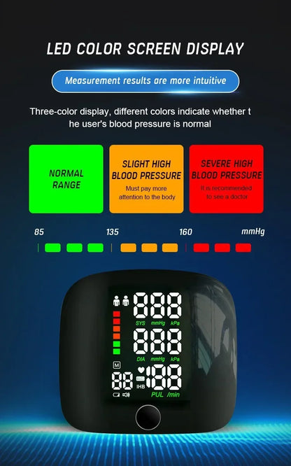 English/ Russian / Arabic / Spanish Voice Broadcast Tonometer BP Monitor New Touch LED Rechargeable Wrist Blood Pressure Monitor