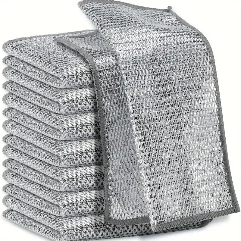 1/50pcs Magic Dishcloth Silver Wire Cleaning Kitchen Cloth Thickened Microfiber Wash Towel Built-in Sponge Steel Wire Ball Rag