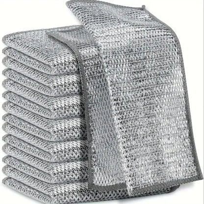 1/50pcs Magic Dishcloth Silver Wire Cleaning Kitchen Cloth Thickened Microfiber Wash Towel Built-in Sponge Steel Wire Ball Rag