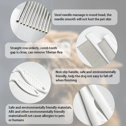 1Pcs Pet Flea Comb Cat/Dog Beauty Comb Stainless Steel Portable Pet Specific Dense Tooth Hair Removal Massage Cleaning Supplies
