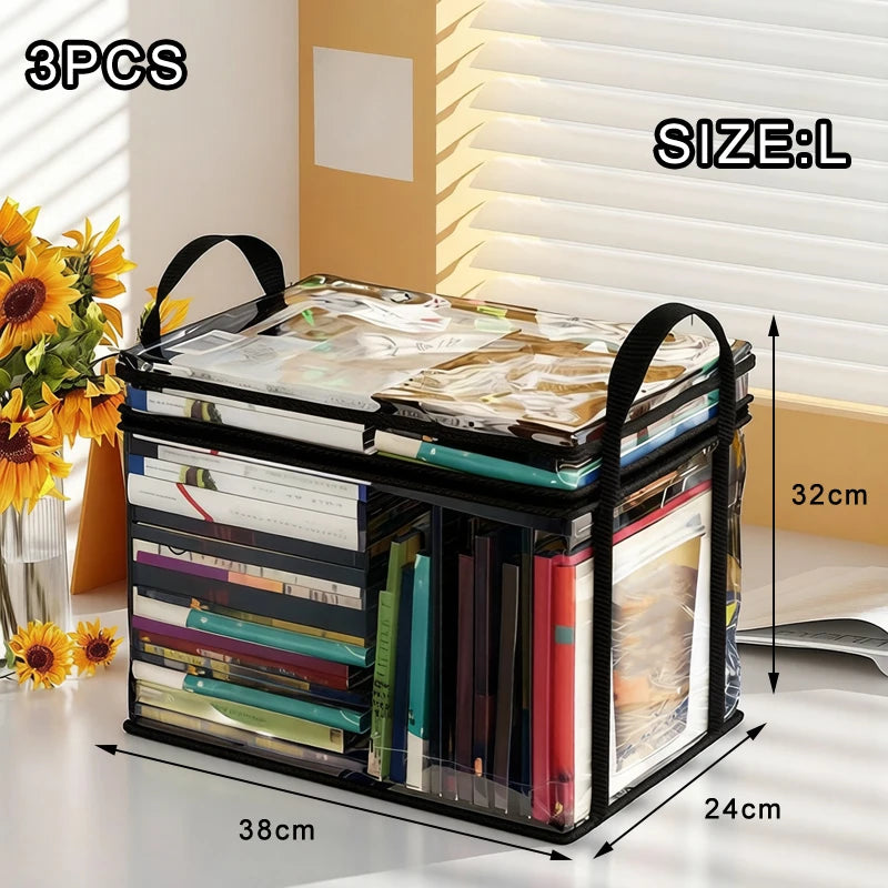Transparent Visible And Foldable PVC Clothing Storage Box Dustproof Book And Toy Sorting Box Classroom Home Book Storage Box