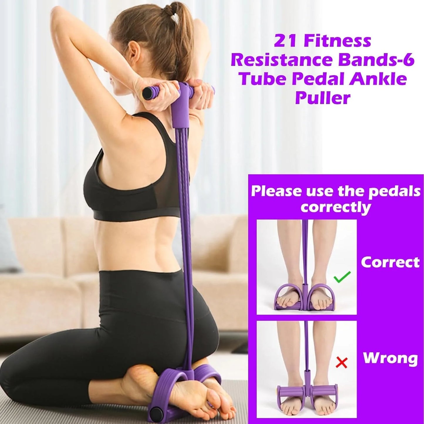 6-Tube Pedal Resistance Band Multifunction Tension Rope Elastic Yoga Pedal Puller Body Stretching Trainer Home Gym Workout Equipment