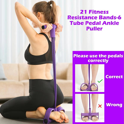 6-Tube Pedal Resistance Band Multifunction Tension Rope Elastic Yoga Pedal Puller Body Stretching Trainer Home Gym Workout Equipment