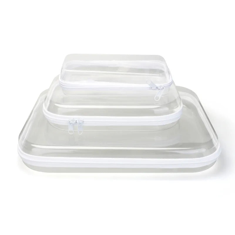Zippered Hard Pouch Clear Stackable Bliss Bins Toy Storage Organizer  White Hard Plastic Pencil Case Cosmetic Makeup Bags