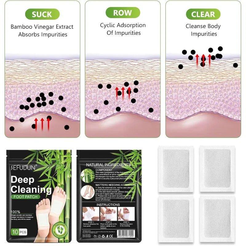 Foot Pads (30 PCS), Natural Bamboo Vinegar Ginger Powder Pad, 10 Count (Pack of 3)