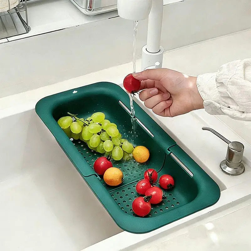 ✔Adjustable Over-the-Sink Colander,Expandable Plastic Strainer Basket for Fruits,Vegetables,and Dish Washing