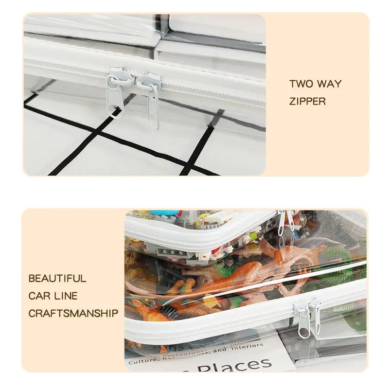 Zippered Hard Pouch Clear Stackable Bliss Bins Toy Storage Organizer  White Hard Plastic Pencil Case Cosmetic Makeup Bags