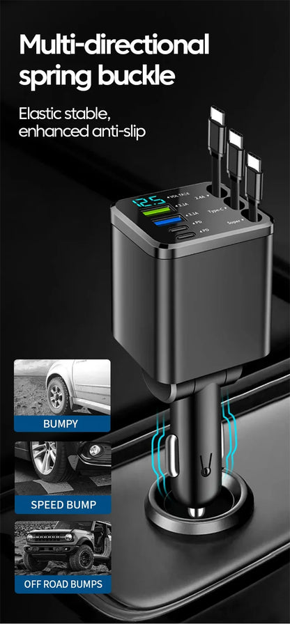 7 In 1 Quick Phone Charger 148W PD Type C Dual USB Phone Charger Digital Voltmeter with 3 Retractable Cables For IPhone Huawei