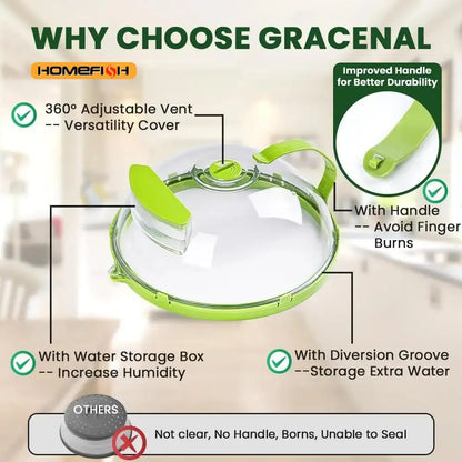 Microwave Food Splash Cover with Steam Release – BPA-Free Plastic, Easy Lift Handle
