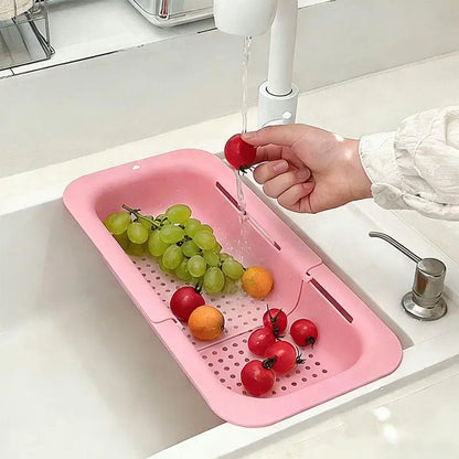 ✔Adjustable Over-the-Sink Colander,Expandable Plastic Strainer Basket for Fruits,Vegetables,and Dish Washing