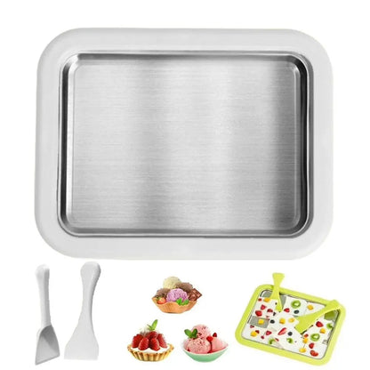 Ice Cream Roll Maker Portable Interactive 304 Stainless Steel DIY Sweet Spot Pan Cold Plate for Kids Birthday Home Family Sorbet