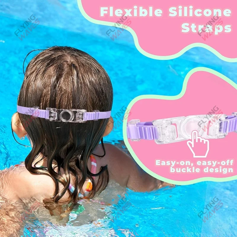 Colorful Kids Swim Goggles Wide Vision Anti-UV Anti-Fog No Leak Pool Swimming Accessories for Boys Girls Youth Toddler Age 3-15