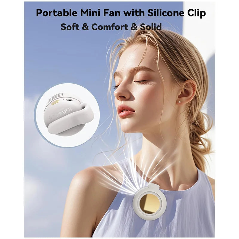 Portable Silent Mini Bladeless Fan Clip On, Small Fan Clip On For Shirt & Waist, Adjustable 3-speed Suspended Whirlwind Fans New