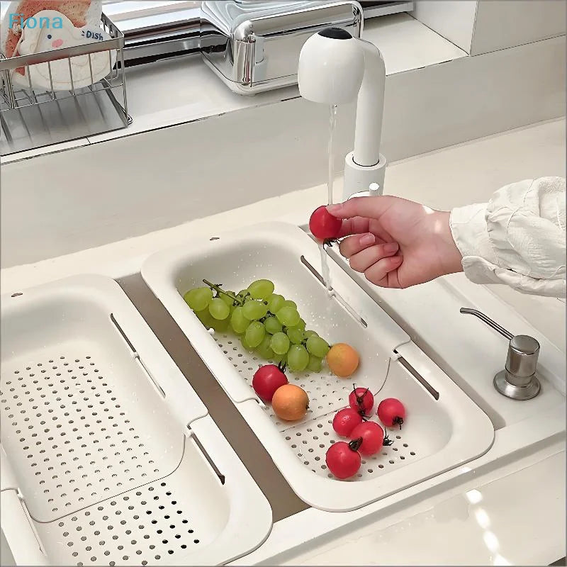 ✔Adjustable Over-the-Sink Colander,Expandable Plastic Strainer Basket for Fruits,Vegetables,and Dish Washing