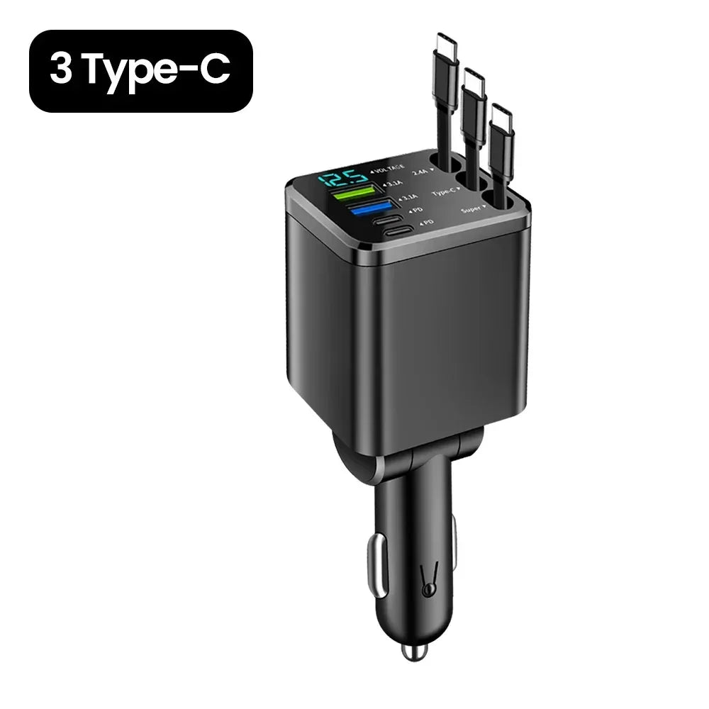 7 In 1 Quick Phone Charger 148W PD Type C Dual USB Phone Charger Digital Voltmeter with 3 Retractable Cables For IPhone Huawei