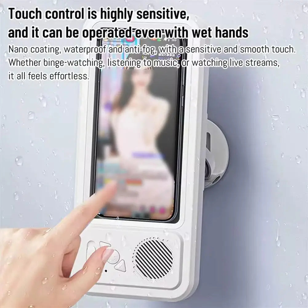 360-degree Bathroom Waterproof Phone Box Bluetooth Speaker Waterproof Anti-Fog Touch Screen Wall Mount Phone Holder For Shower