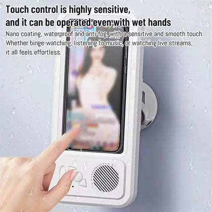 360-degree Bathroom Waterproof Phone Box Bluetooth Speaker Waterproof Anti-Fog Touch Screen Wall Mount Phone Holder For Shower