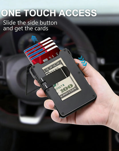 Men RFID Blocking Slim Minimalist Wallet Leather Bifold Front Pocket Purse with Pop-Up Magnetic Closure Money Clip Card Holder