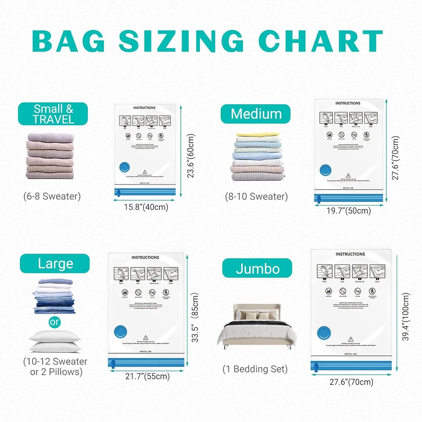 15 Pack Vacuum Storage Bags with Hand Pump for Clothes, Blankets & Travel - Space Saving Solution