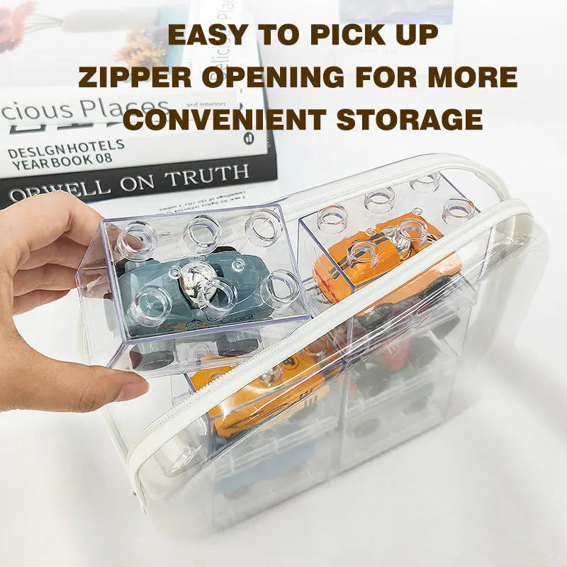 Zippered Hard Pouch Clear Stackable Bliss Bins Toy Storage Organizer  White Hard Plastic Pencil Case Cosmetic Makeup Bags