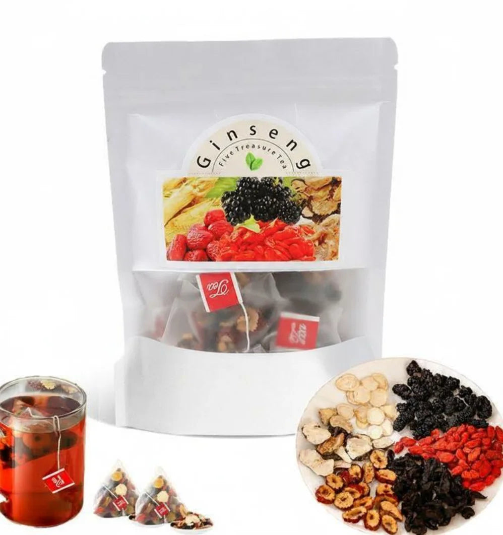 Organic Kidney Cleanse Tea with Ginseng Five Treasures Herbal Detox Natural Chinese Traditional Formula for Liver Health Support