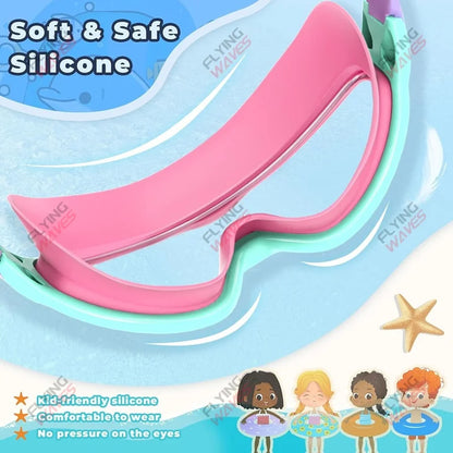 Colorful Kids Swim Goggles Wide Vision Anti-UV Anti-Fog No Leak Pool Swimming Accessories for Boys Girls Youth Toddler Age 3-15
