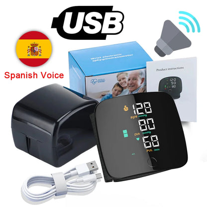 English/ Russian / Arabic / Spanish Voice Broadcast Tonometer BP Monitor New Touch LED Rechargeable Wrist Blood Pressure Monitor