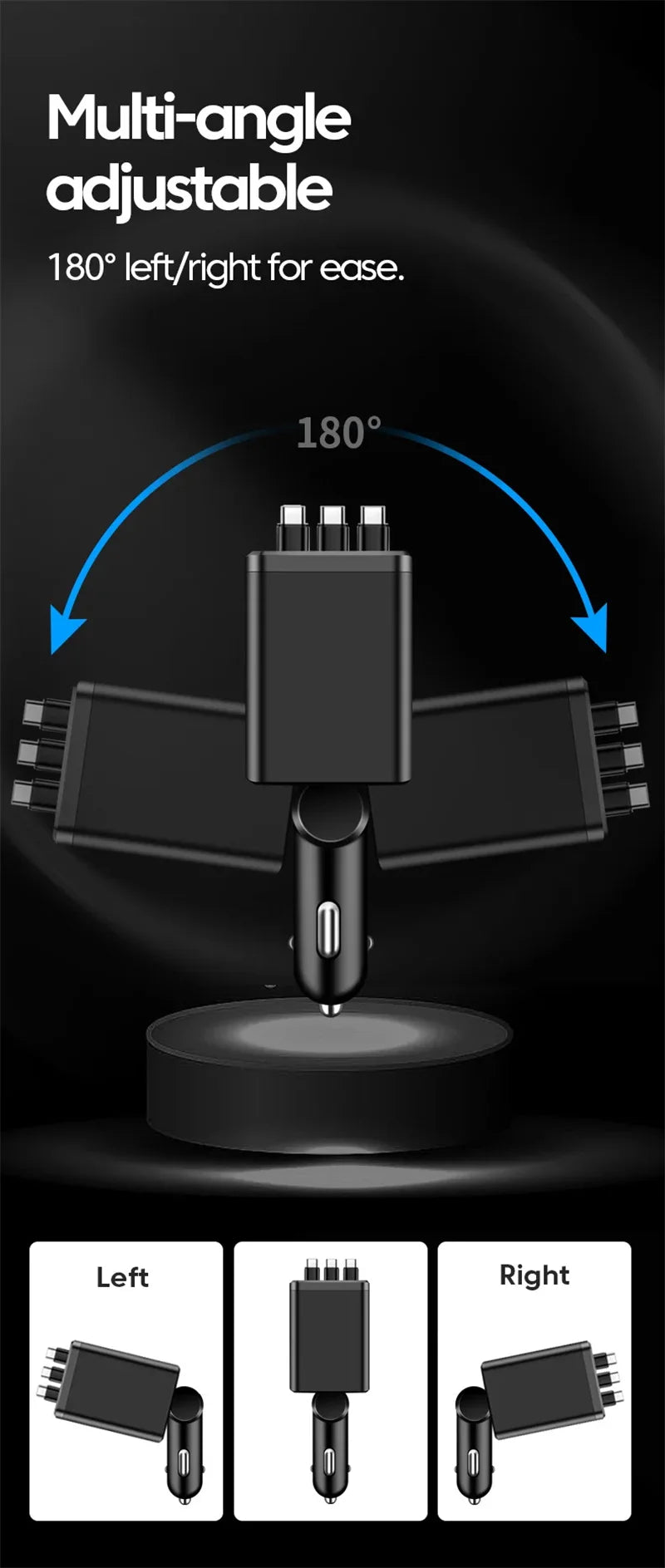 7 In 1 Quick Phone Charger 148W PD Type C Dual USB Phone Charger Digital Voltmeter with 3 Retractable Cables For IPhone Huawei